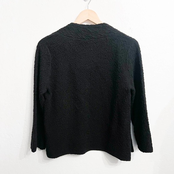 Eileen Fisher Crinkle Knit Cotton Nylon Stretch Jacket Snap Buttons Small Black - Picture 2 of 6